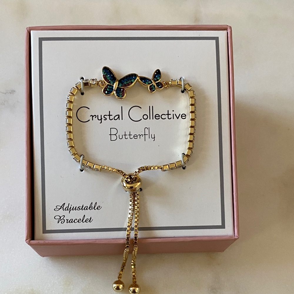 NWT 14k Gold Plated Crystal Butterfly Mommy & Me Adjustable Bracelet